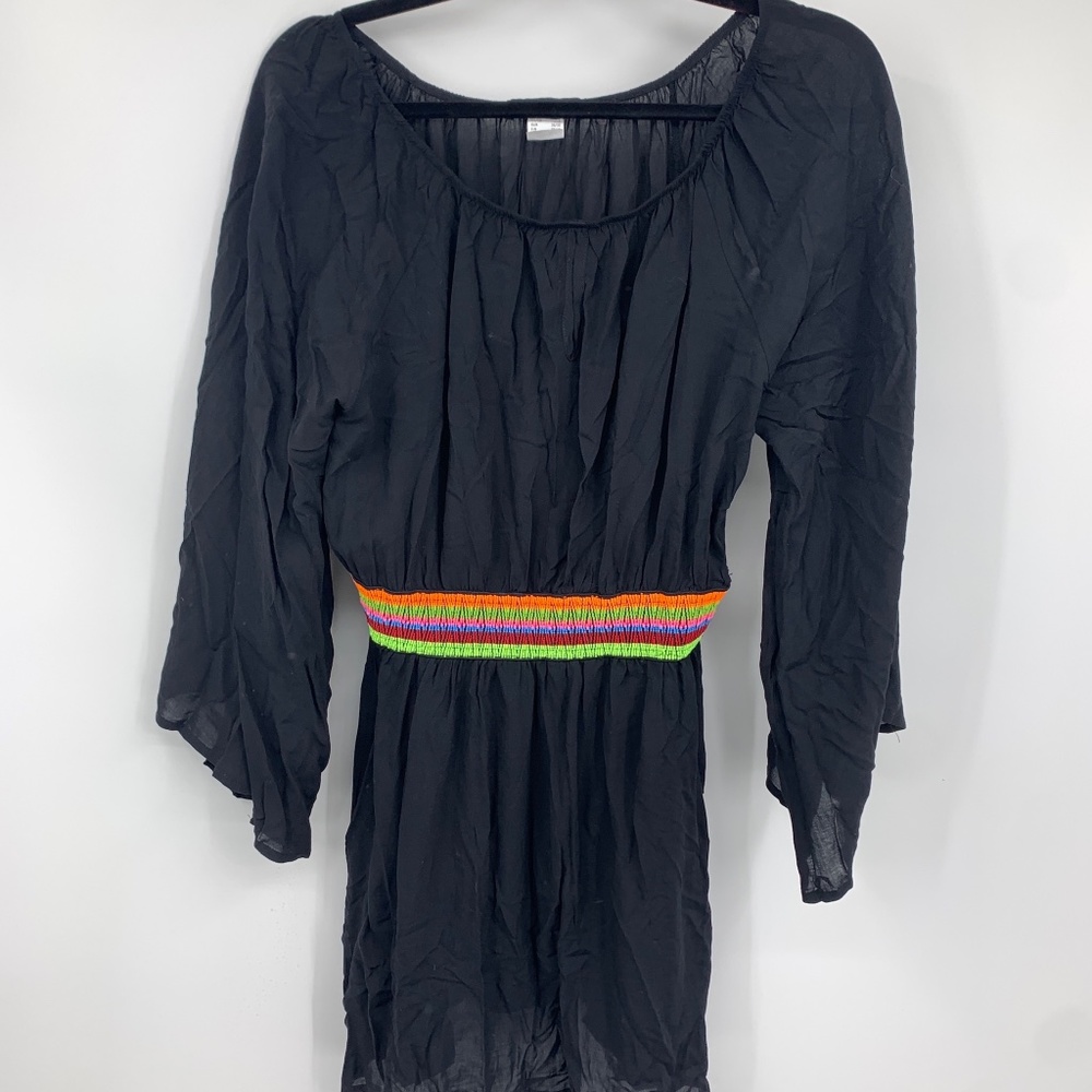 Venus‎ women small blouse tunic peplum boho romantic cottage flared sleeve black